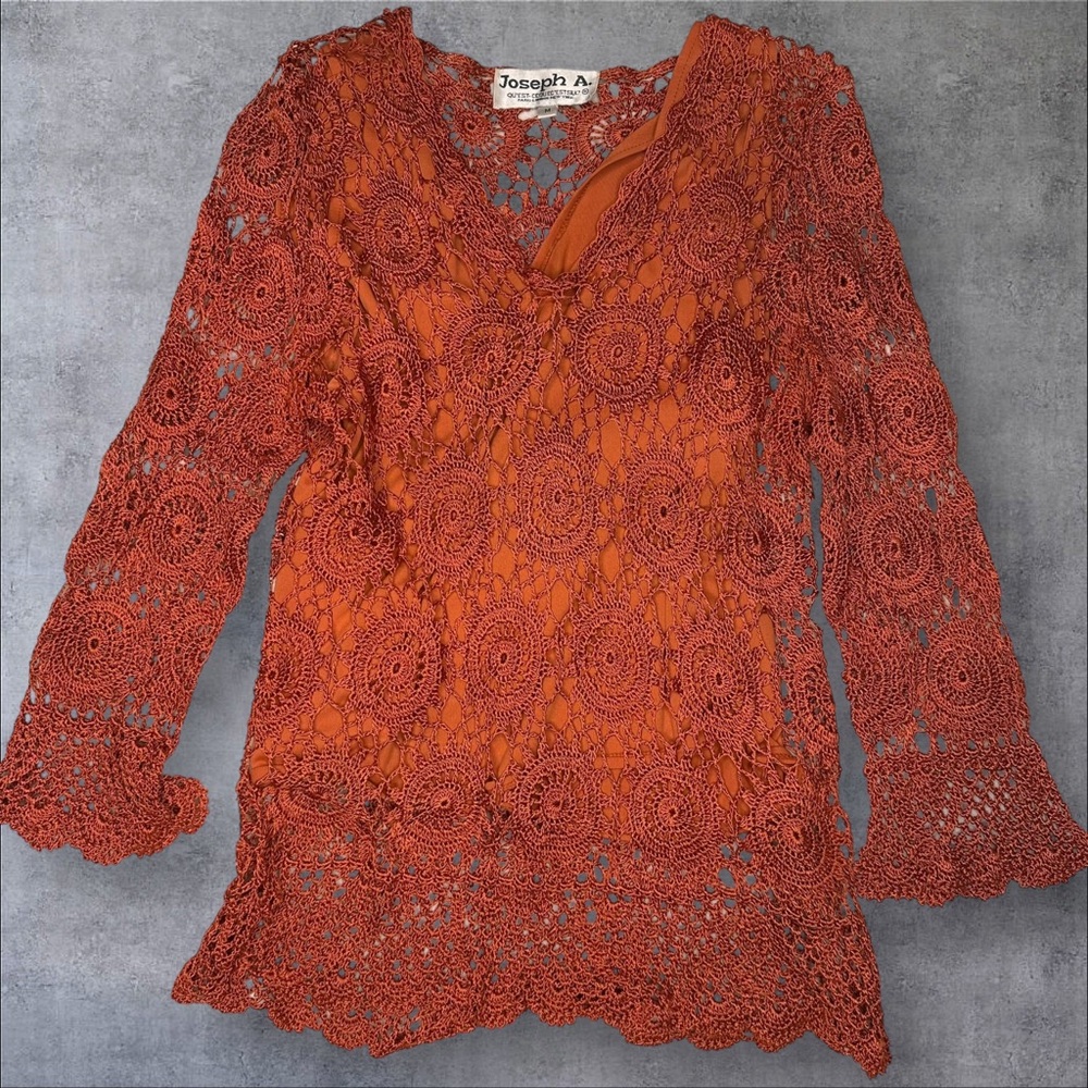 Joseph A. Rust Crochet Top - M